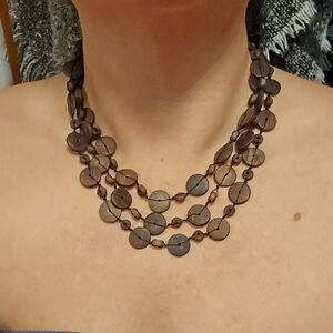 Short Wood Beed Multi-Strand Necklace